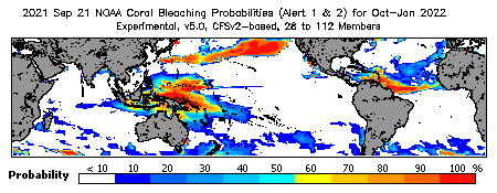 Current Bleaching Heat Stress Outlook Probability - Alert Levels 1 and 2