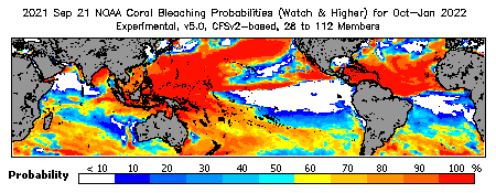 Current Bleaching Heat Stress Outlook Probability - Watch and higher