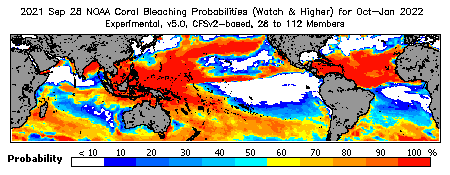 Current Bleaching Heat Stress Outlook Probability - Watch and higher