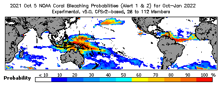 Current Bleaching Heat Stress Outlook Probability - Alert Levels 1 and 2