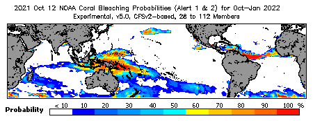 Current Bleaching Heat Stress Outlook Probability - Alert Levels 1 and 2