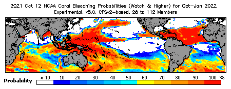 Current Bleaching Heat Stress Outlook Probability - Watch and higher