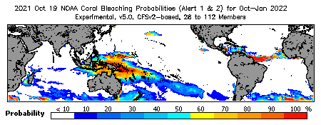 Current Bleaching Heat Stress Outlook Probability - Alert Levels 1 and 2