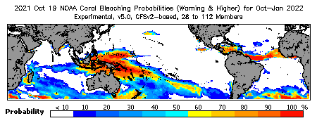 Current Bleaching Heat Stress Outlook Probability - Warning and higher