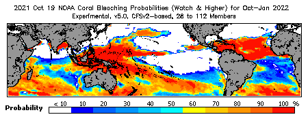 Current Bleaching Heat Stress Outlook Probability - Watch and higher