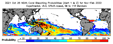 Current Bleaching Heat Stress Outlook Probability - Alert Levels 1 and 2