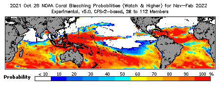 Current Bleaching Heat Stress Outlook Probability - Watch and higher