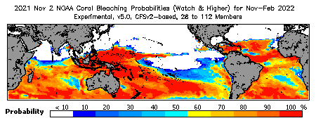 Current Bleaching Heat Stress Outlook Probability - Watch and higher