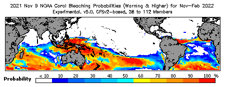 Current Bleaching Heat Stress Outlook Probability - Warning and higher