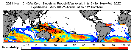 Current Bleaching Heat Stress Outlook Probability - Alert Levels 1 and 2