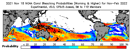 Current Bleaching Heat Stress Outlook Probability - Warning and higher