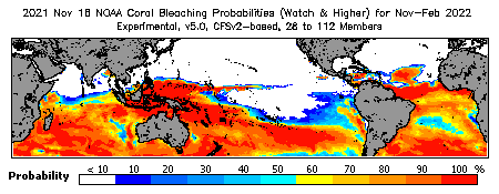 Current Bleaching Heat Stress Outlook Probability - Watch and higher