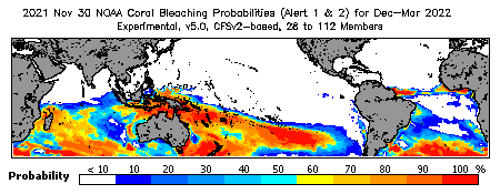 Current Bleaching Heat Stress Outlook Probability - Alert Levels 1 and 2