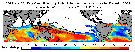 Current Bleaching Heat Stress Outlook Probability - Warning and higher