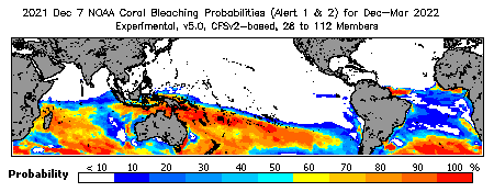 Current Bleaching Heat Stress Outlook Probability - Alert Levels 1 and 2