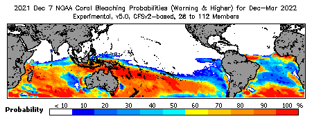 Current Bleaching Heat Stress Outlook Probability - Warning and higher