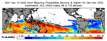 Current Bleaching Heat Stress Outlook Probability - Warning and higher