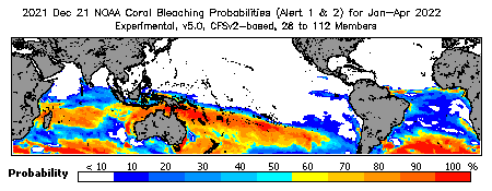 Current Bleaching Heat Stress Outlook Probability - Alert Levels 1 and 2