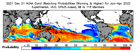 Current Bleaching Heat Stress Outlook Probability - Warning and higher