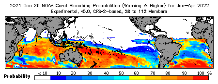 Current Bleaching Heat Stress Outlook Probability - Warning and higher