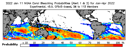 Current Bleaching Heat Stress Outlook Probability - Alert Levels 1 and 2