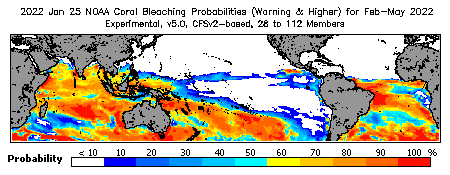 Current Bleaching Heat Stress Outlook Probability - Warning and higher