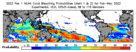 Current Bleaching Heat Stress Outlook Probability - Alert Levels 1 and 2