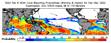 Current Bleaching Heat Stress Outlook Probability - Warning and higher