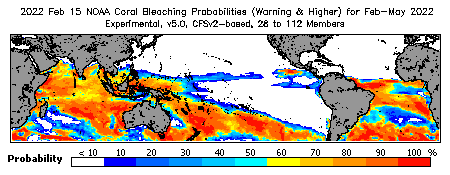 Current Bleaching Heat Stress Outlook Probability - Warning and higher