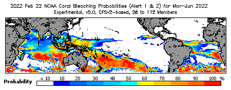 Current Bleaching Heat Stress Outlook Probability - Alert Levels 1 and 2