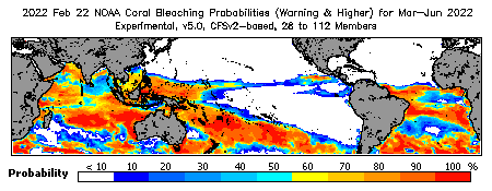 Current Bleaching Heat Stress Outlook Probability - Warning and higher