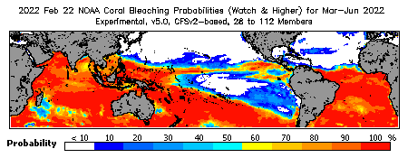 Current Bleaching Heat Stress Outlook Probability - Watch and higher