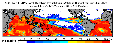 Current Bleaching Heat Stress Outlook Probability - Watch and higher