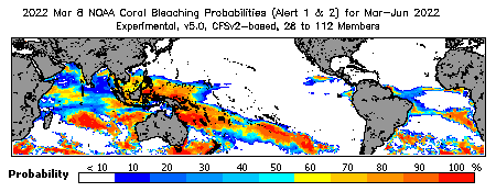 Current Bleaching Heat Stress Outlook Probability - Alert Levels 1 and 2