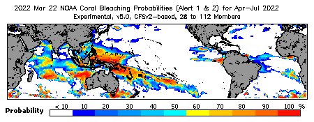 Current Bleaching Heat Stress Outlook Probability - Alert Levels 1 and 2