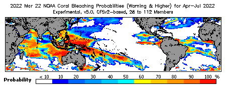 Current Bleaching Heat Stress Outlook Probability - Warning and higher