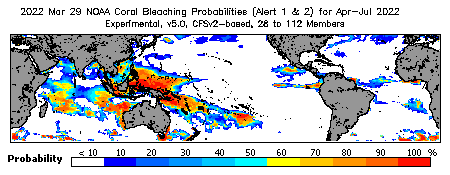 Current Bleaching Heat Stress Outlook Probability - Alert Levels 1 and 2