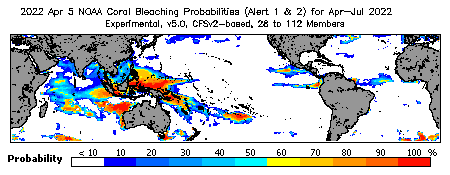 Current Bleaching Heat Stress Outlook Probability - Alert Levels 1 and 2