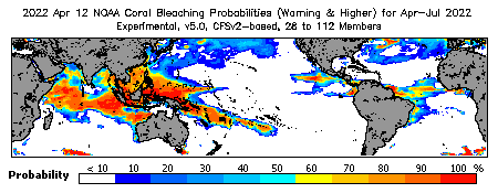 Current Bleaching Heat Stress Outlook Probability - Warning and higher