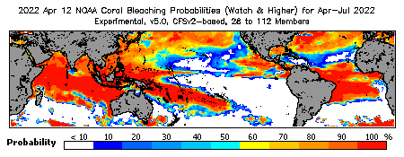 Current Bleaching Heat Stress Outlook Probability - Watch and higher