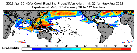 Current Bleaching Heat Stress Outlook Probability - Alert Levels 1 and 2