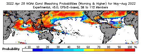 Current Bleaching Heat Stress Outlook Probability - Warning and higher