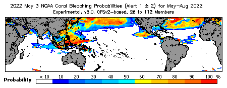 Current Bleaching Heat Stress Outlook Probability - Alert Levels 1 and 2