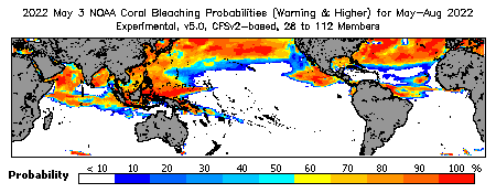 Current Bleaching Heat Stress Outlook Probability - Warning and higher