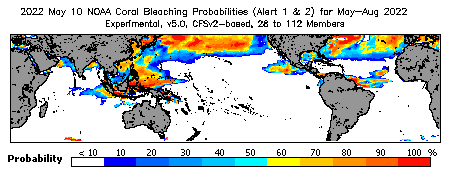 Current Bleaching Heat Stress Outlook Probability - Alert Levels 1 and 2