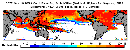 Current Bleaching Heat Stress Outlook Probability - Watch and higher