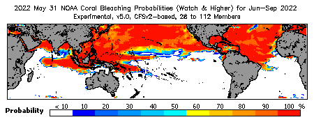 Current Bleaching Heat Stress Outlook Probability - Watch and higher