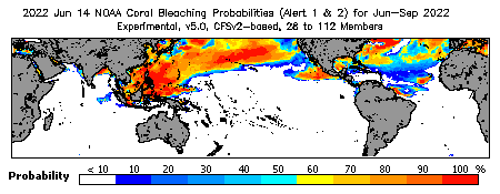 Current Bleaching Heat Stress Outlook Probability - Alert Levels 1 and 2