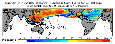 Current Bleaching Heat Stress Outlook Probability - Alert Levels 1 and 2