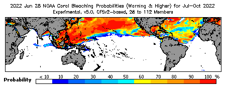 Current Bleaching Heat Stress Outlook Probability - Warning and higher